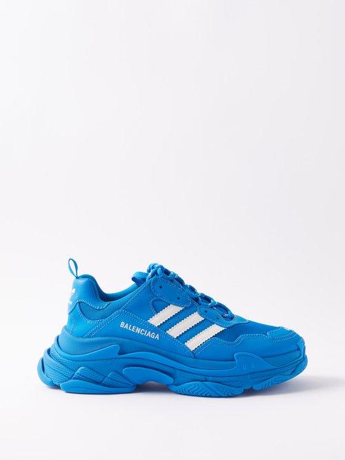 Balenciaga - X Adidas Triple S Faux-leather Trainers - Mens - Blue White