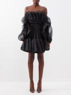 Giambattista Valli - Off-the-shoulder Polka-dot Silk Organza Mini Dress - Womens - Black Ivory