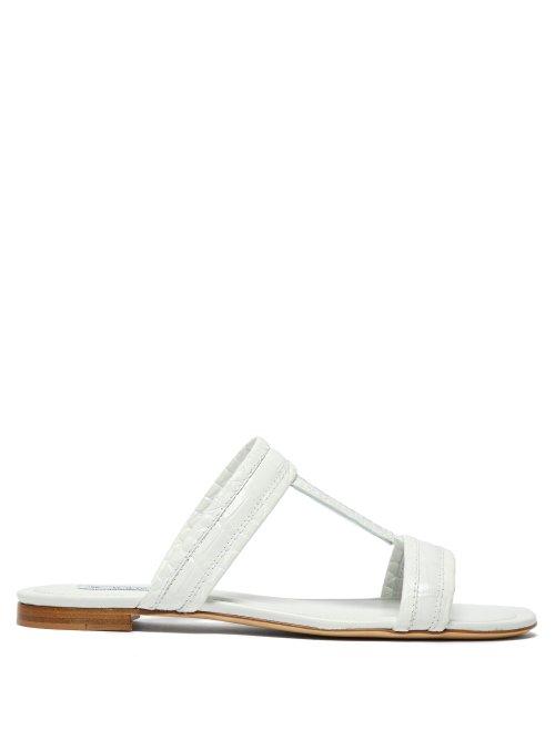 Matchesfashion.com Tod's - Crocodile Effect Leather Slides - Womens - White