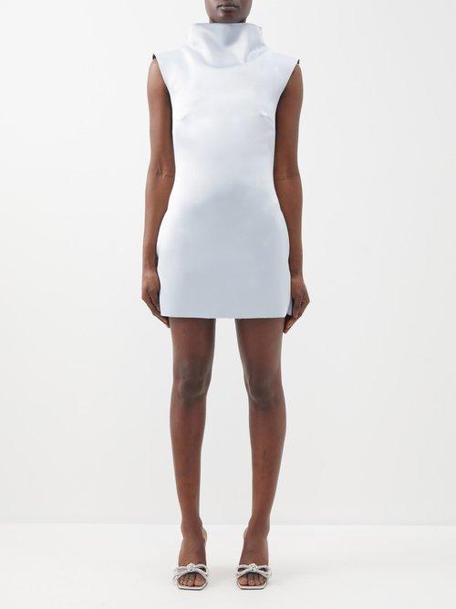 16arlington - Nyx High-neck Satin Mini Dress - Womens - Light Blue