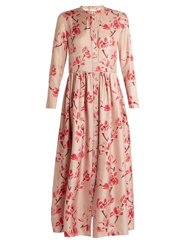 Brock Collection Disco Long-sleeved Floral-print Silk-twill Dress