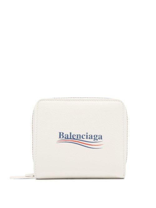 Matchesfashion.com Balenciaga - Logo Print Zip Around Leather Wallet - Womens - White Multi