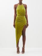 Alexandre Vauthier - Gathered Asymmetric-hem Velour Dress - Womens - Green