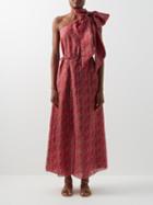 Wiggy Kit - Bay Shoulder-bow Floral-print Habotai-silk Dress - Womens - Pink Print