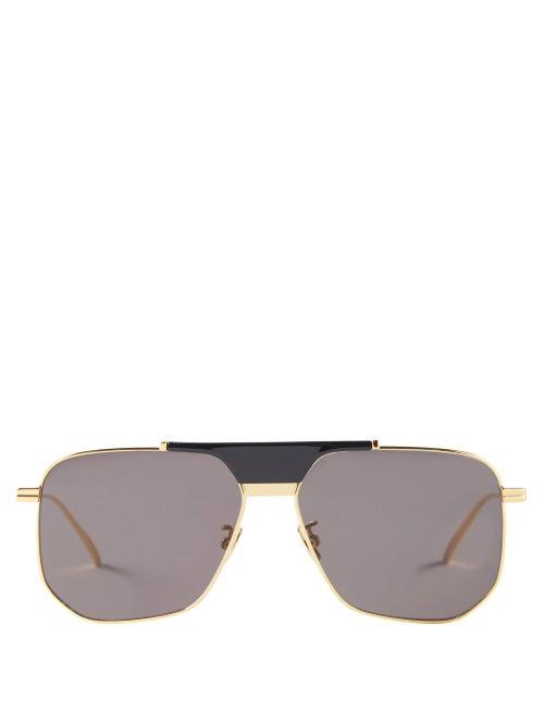 Bottega Eyewear - Aviator Metal Sunglasses - Mens - Gold Grey