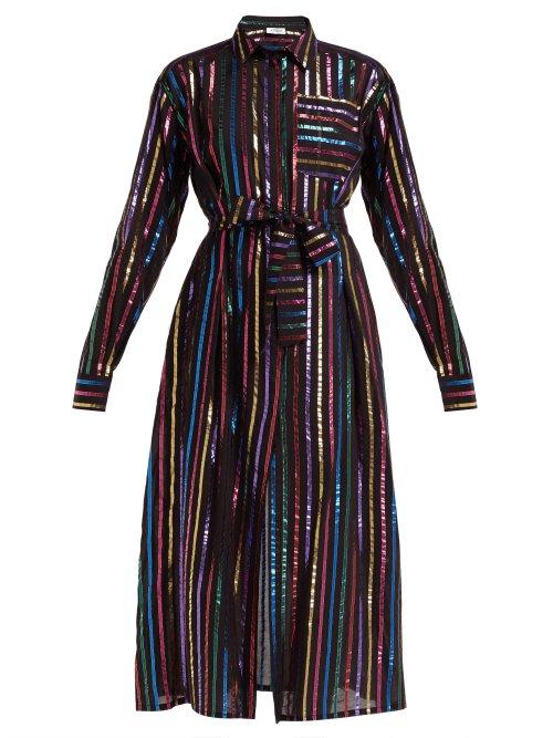 Matchesfashion.com Attico - Metallic Striped Fil Coup Shirtdress - Womens - Black Multi