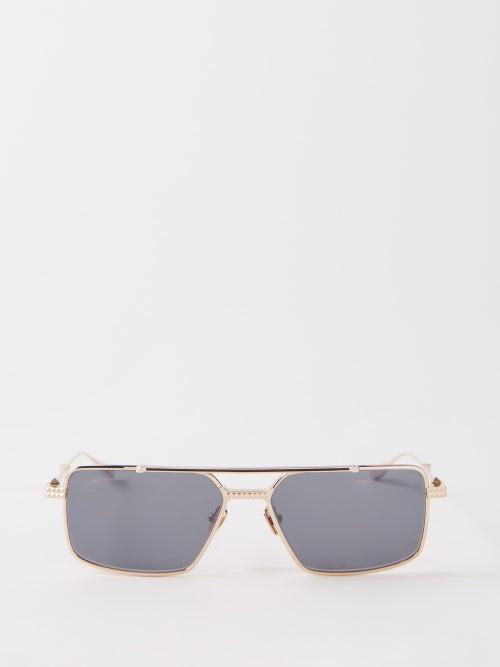 Valentino Eyewear - V-sei Rockstud Aviator Metal Sunglasses - Womens - Gold Grey