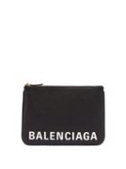 Matchesfashion.com Balenciaga - Ville M Logo Print Textured Leather Pouch - Womens - Black White