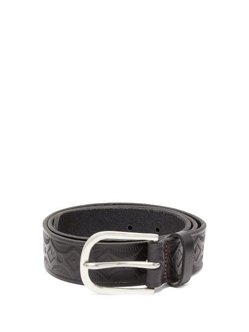 Matchesfashion.com Paul Smith - Geometric Debossed Leather Belt - Mens - Black