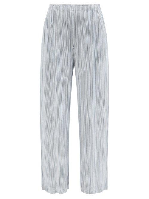 Pleats Please Issey Miyake - Pinstripe-effect Technical-pleated Trousers - Womens - Light Blue