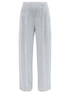 Pleats Please Issey Miyake - Pinstripe-effect Technical-pleated Trousers - Womens - Light Blue