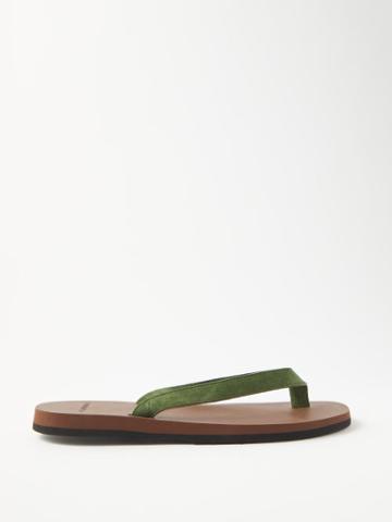 The Resort Co - Suede And Leather Flip Flops - Mens - Green Brown