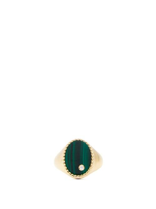 Matchesfashion.com Yvonne Leon - Diamond, Malachite & Gold Signet Ring - Womens - Green Gold