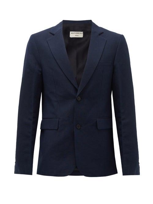 Matchesfashion.com Ditions M.r - Single-breasted Linen-blend Jacket - Mens - Navy