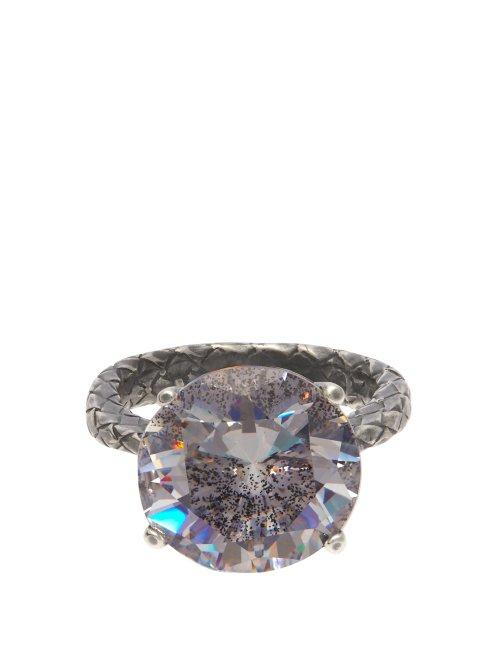 Matchesfashion.com Bottega Veneta - Cubic Zirconia And Silver Intrecciato Ring - Womens - Silver