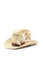 Matchesfashion.com Saint Laurent - Feather-trimmed Straw Cowboy Hat - Mens - Beige