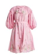Matchesfashion.com Innika Choo - Gingham Balloon Sleeve Cotton Dress - Womens - Pink Print