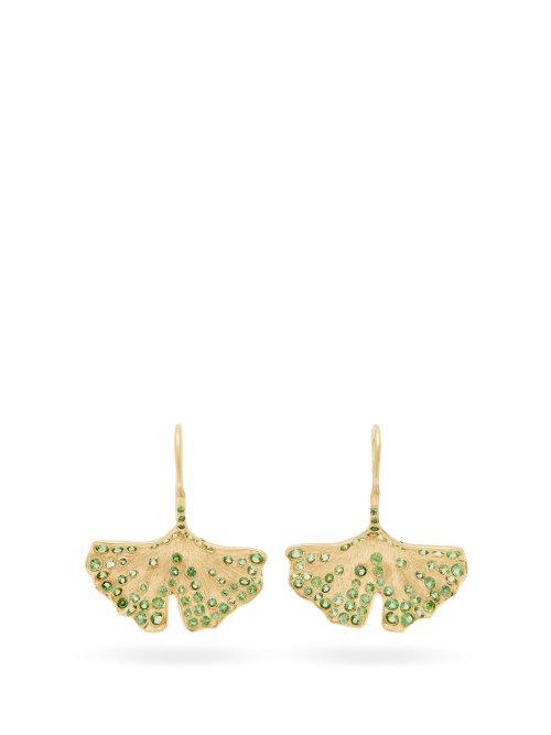 Matchesfashion.com Aurlie Bidermann Fine Jewellery - Ginkgo Leaf 18kt Gold & Tsavorite Drop Earrings - Womens - Gold