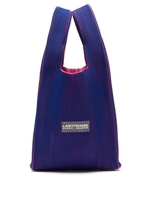 Lastframe - Market Small Two-tone Ribbed-knit Tote Bag - Womens - Navy Pink