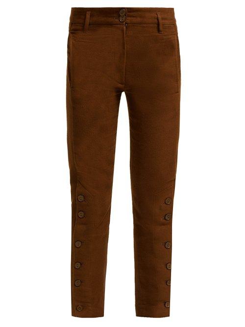 Matchesfashion.com Ann Demeulemeester - Button Linen And Cotton Blend Trousers - Womens - Dark Brown