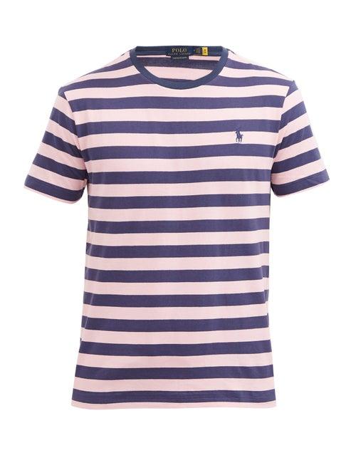 Matchesfashion.com Polo Ralph Lauren - Logo-embroidered Striped Cotton T-shirt - Mens - Pink Navy