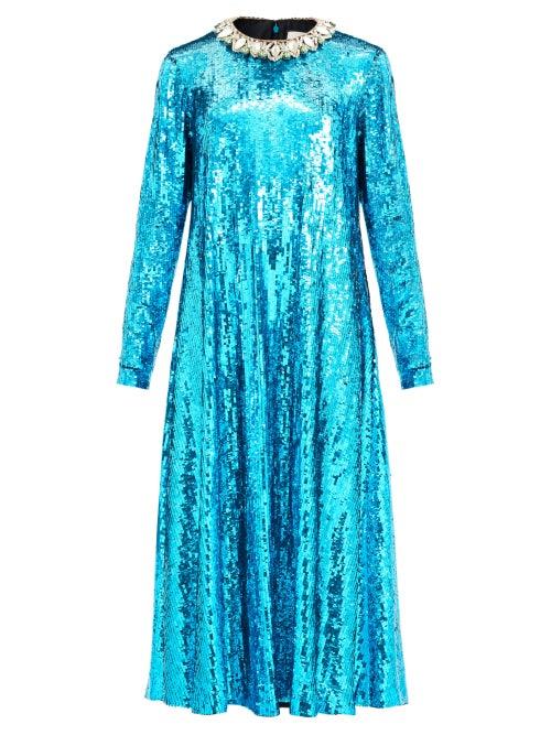 Matchesfashion.com Gucci - Crystal-collar Sequined Midi Dress - Womens - Blue