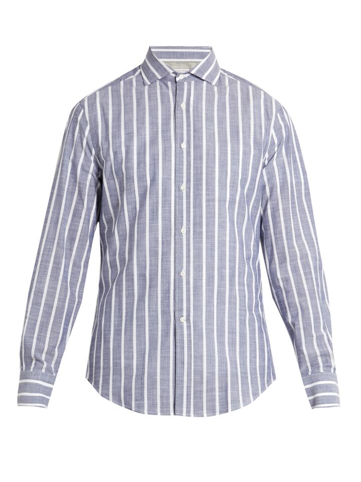 Brunello Cucinelli French-collar Striped-cotton Shirt
