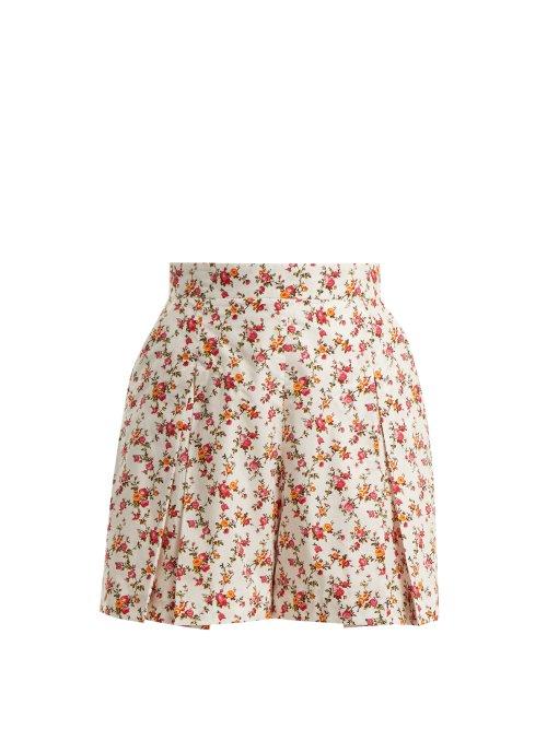 Matchesfashion.com Emilia Wickstead - Leslie Floral Print Cotton Shorts - Womens - Yellow Print