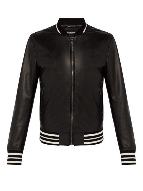 Matchesfashion.com Dolce & Gabbana - Black Leather Varsity Jacket - Mens - Black