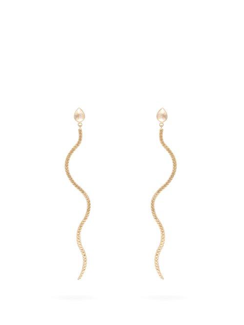 Matchesfashion.com Jacquie Aiche - 14kt Gold & Moonstone Snake Earrings - Womens - Gold