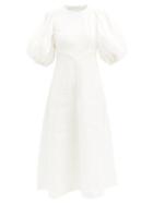 Matchesfashion.com Zimmermann - Puffed-sleeve Linen Midi Dress - Womens - White