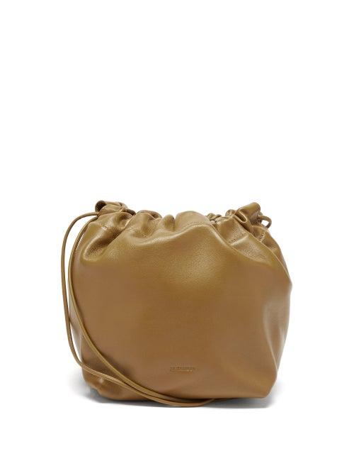 Jil Sander - Drawstring Small Leather Cross-body Bag - Womens - Khaki