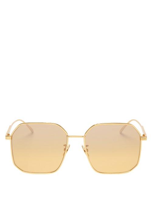 Ladies Accessories Bottega Veneta - Square Metal Sunglasses - Womens - Gold