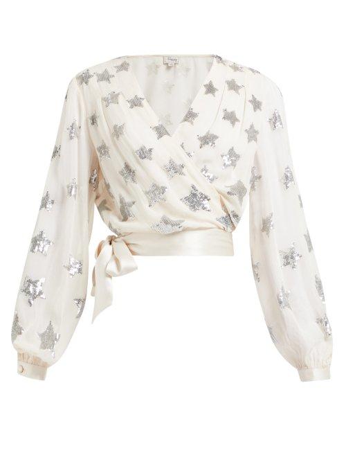 Matchesfashion.com Temperley London - Starlet Sequinned Georgette Wrap Top - Womens - Light Pink