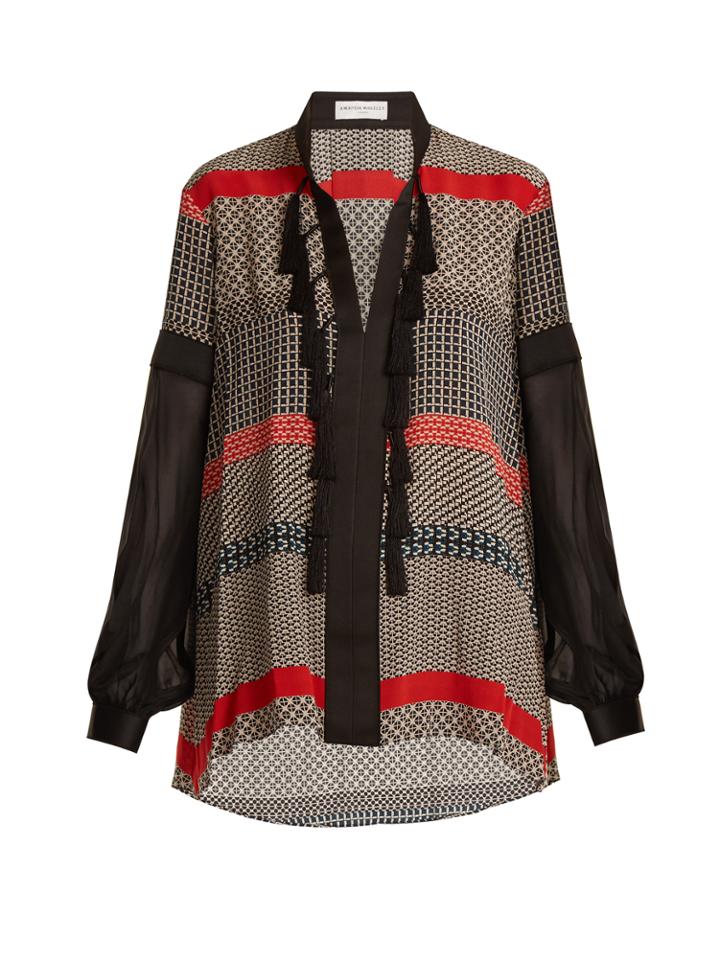 Amanda Wakeley Geometric-print Silk Crepe De Chine Blouse