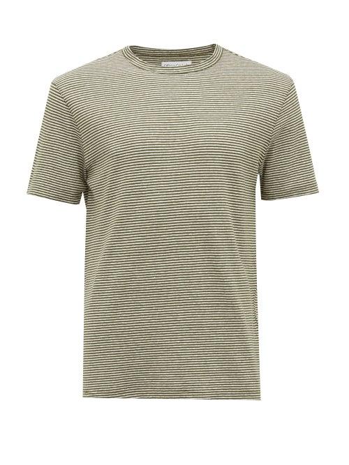 Matchesfashion.com Officine Gnrale - Striped Cotton And Linen-blend T-shirt - Mens - Khaki White