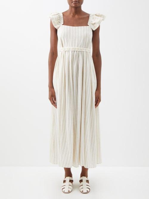 Vika 2.0 - Striped Organic-cotton Blend Voile Dress - Womens - Cream Stripe