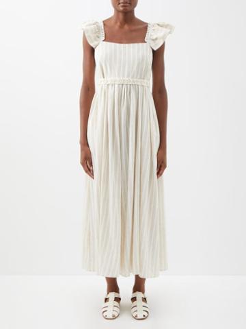 Vika 2.0 - Striped Organic-cotton Blend Voile Dress - Womens - Cream Stripe