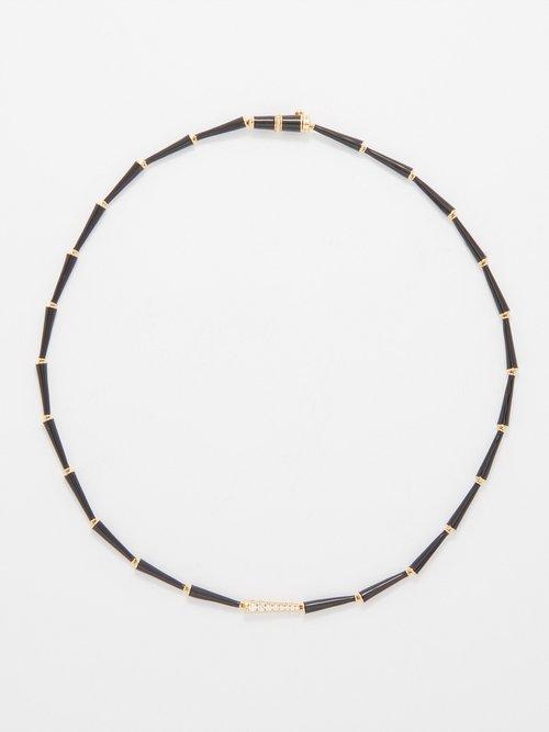 Melissa Kaye - Lola Diamond, Enamel & 18kt Gold Necklace - Womens - Black Multi