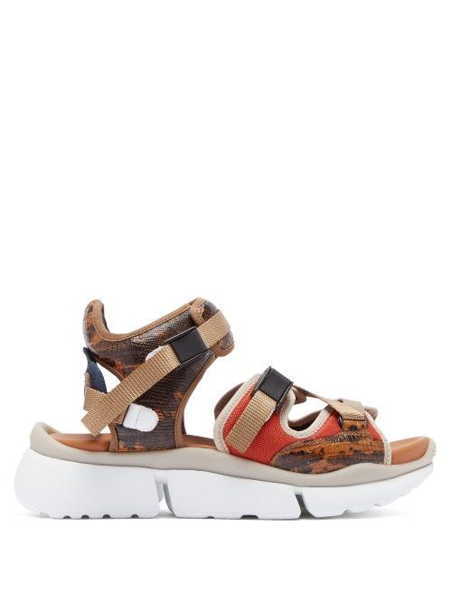 Matchesfashion.com Chlo - Lizard Effect Leather Multi Strap Sandals - Womens - Brown Multi