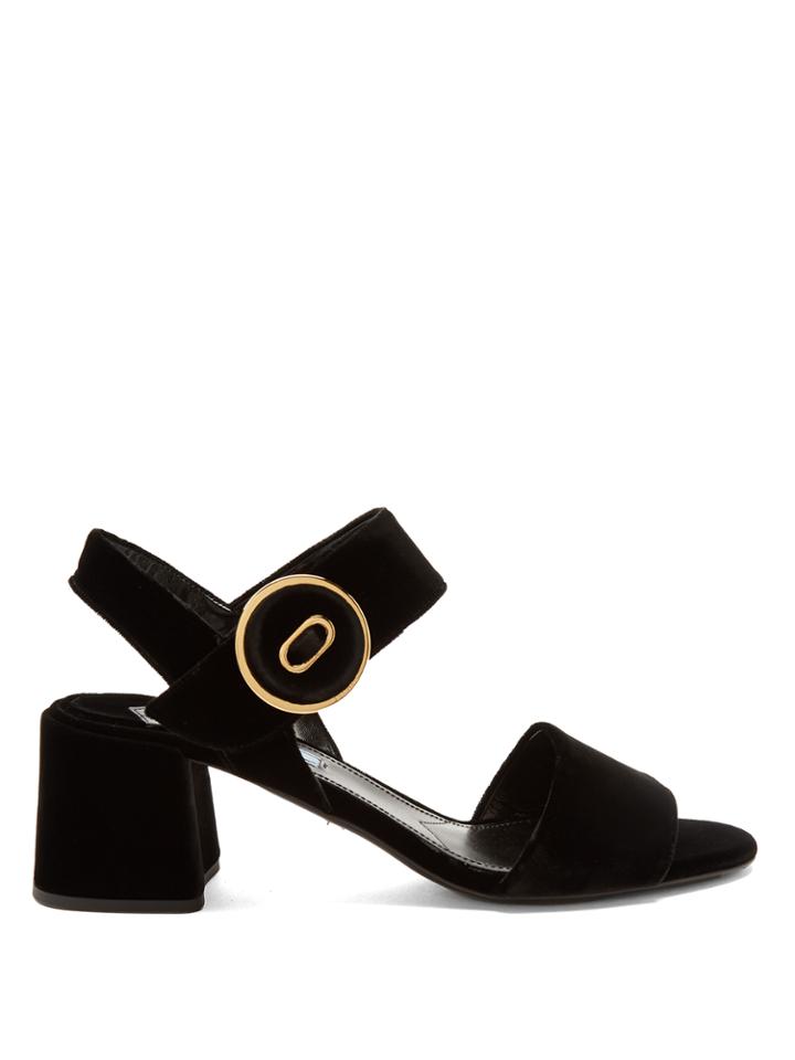 Prada Button-buckle Velvet Sandals