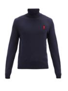 Matchesfashion.com Ami - Ami De Caur-embroidered Merino-wool Sweater - Mens - Navy