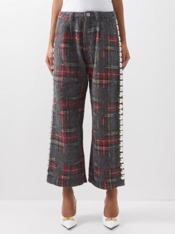 Vaquera - Studded Tartan Trousers - Womens - Grey Red