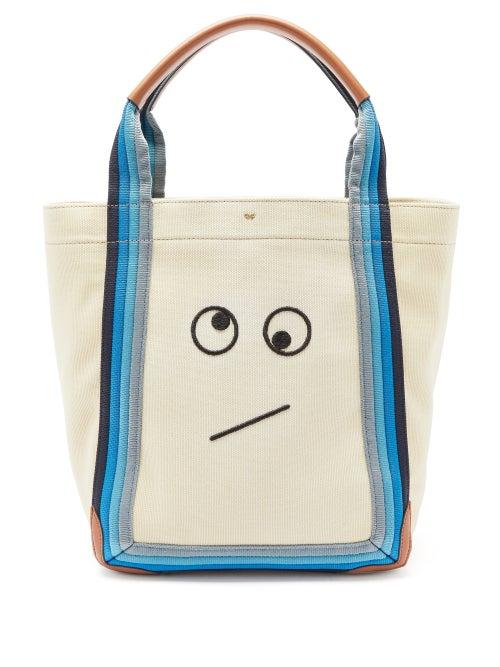 Matchesfashion.com Anya Hindmarch - Amused Face Pont Small Canvas Tote Bag - Womens - Beige Multi