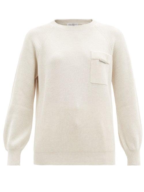 Matchesfashion.com Brunello Cucinelli - Rib-knit Cotton Sweater - Womens - Ivory
