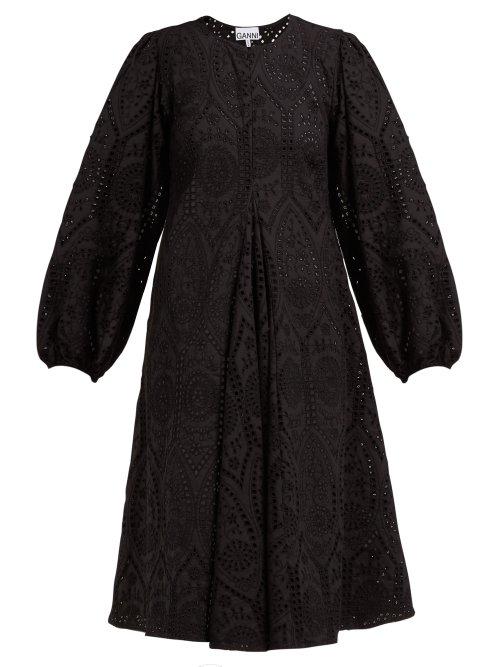 Matchesfashion.com Ganni - Sandrose Broderie Anglaise Cotton Dress - Womens - Black