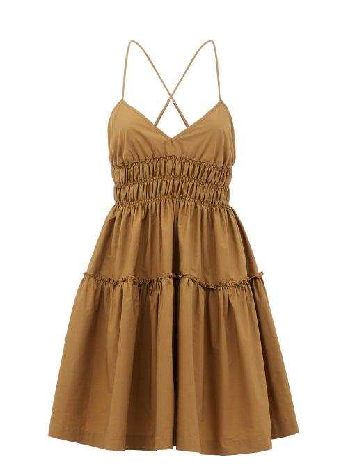 Matchesfashion.com Three Graces London - Mia Shirred Cotton Mini Dress - Womens - Brown