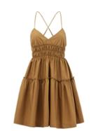 Matchesfashion.com Three Graces London - Mia Shirred Cotton Mini Dress - Womens - Brown