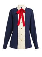 Matchesfashion.com Gucci - Neck Tie Silk Georgette Blouse - Womens - Navy Multi
