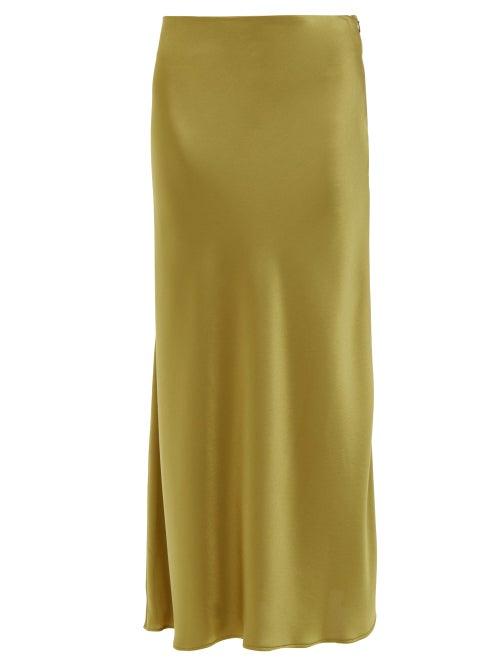 Matchesfashion.com Galvan - Valletta Flared Satin Midi Skirt - Womens - Khaki